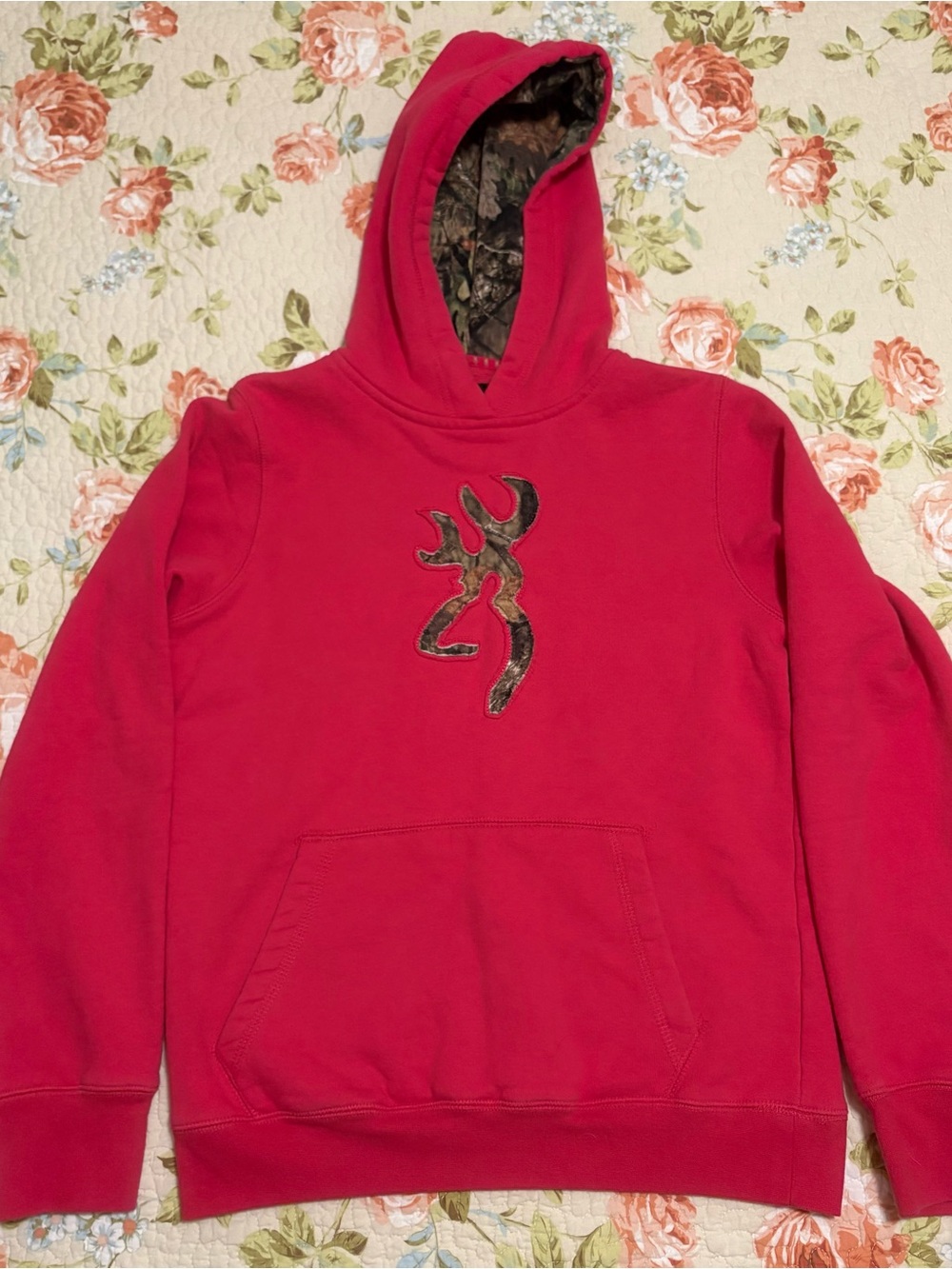 Browning for Her Pink Hoodie Mossy Oak Camo Pullover Teen Size XLarge Sweatshirt